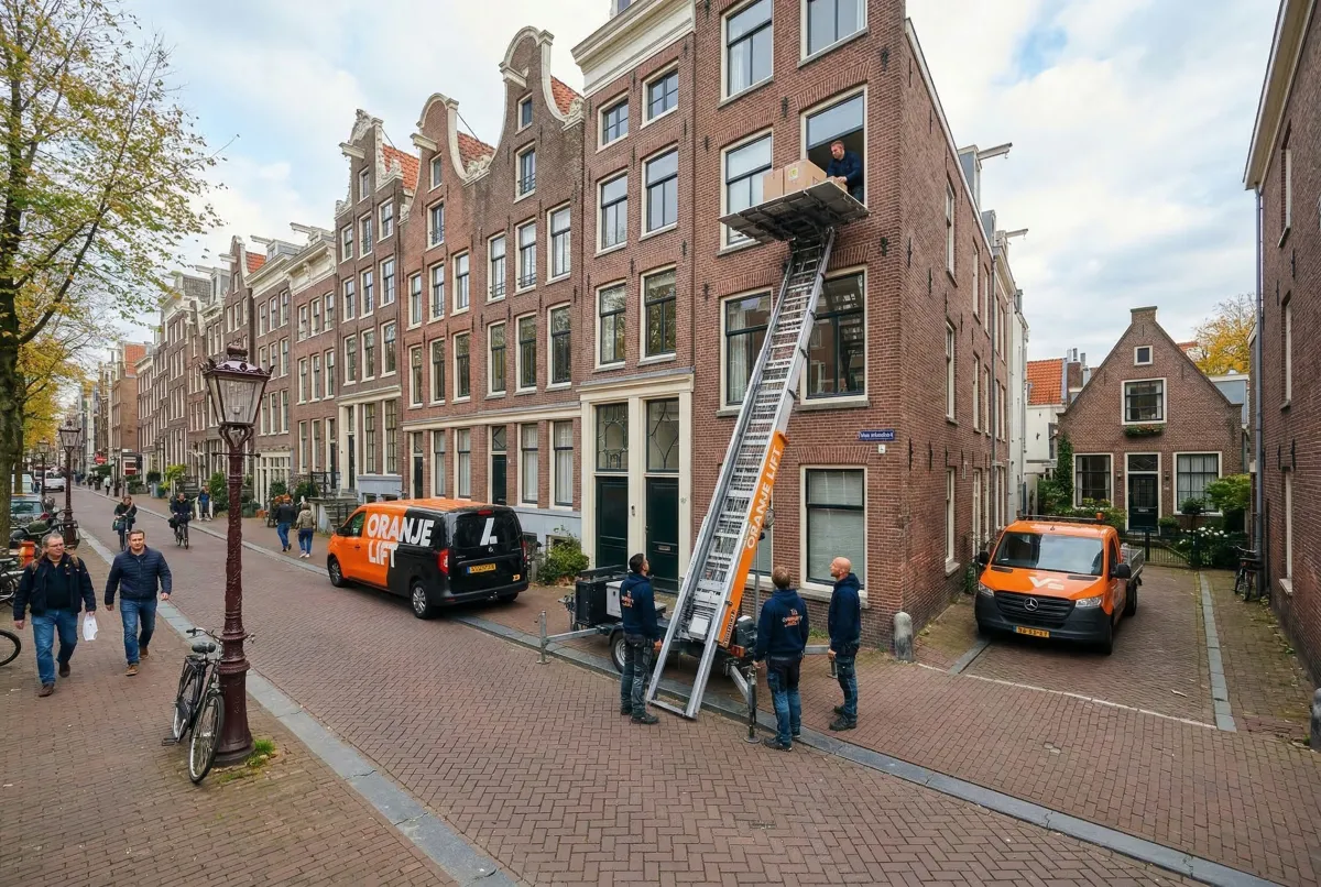 Aanhangerlift opgesteld in historische straat