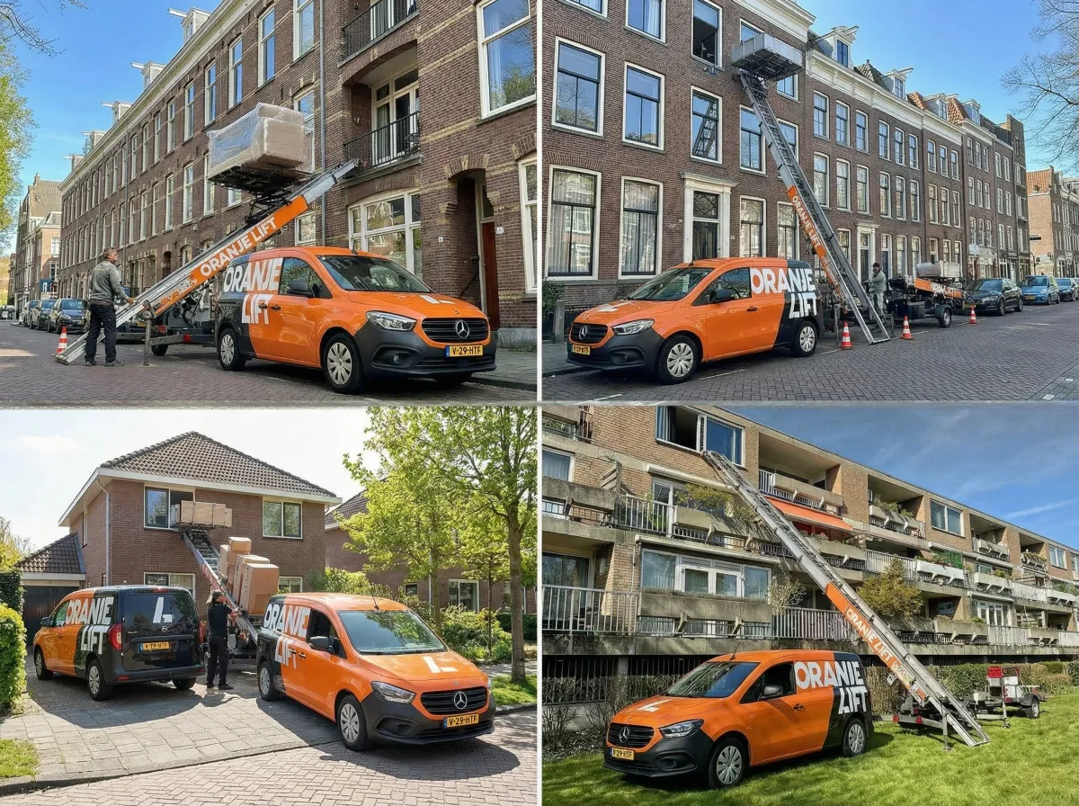 Collage van vier foto's van de aanhangerlift in actie