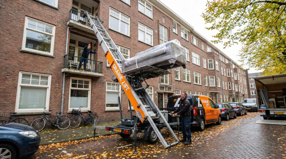 OranjeLift levering zonder tijdstip - bank omhoog via verhuislift