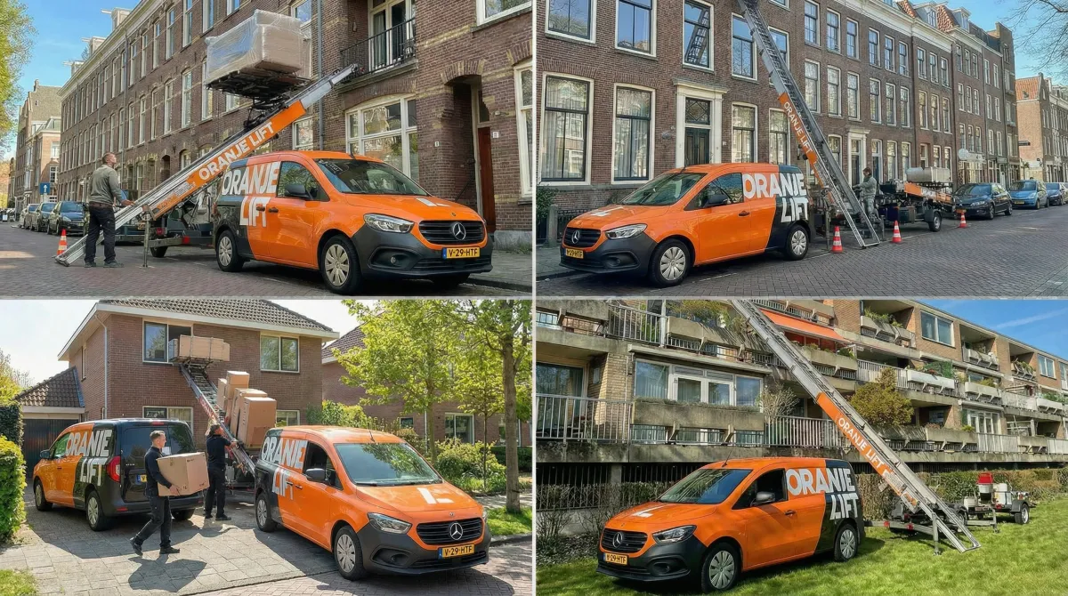 Collage van vier foto's van aanhangerlift inzet