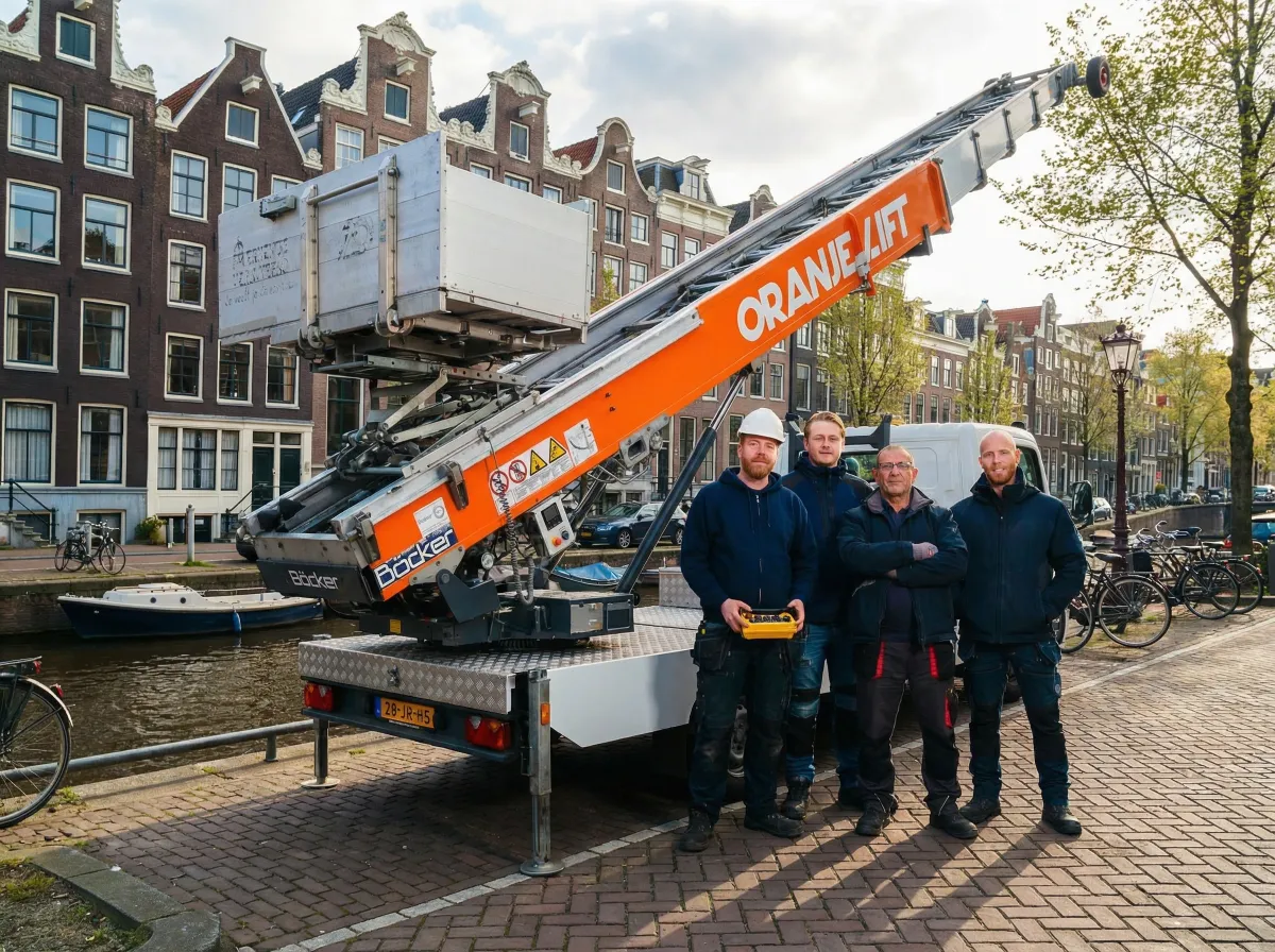 Verhuislift huren Purmerend: OranjeLift ladderlift opgesteld bij woning in Purmerend